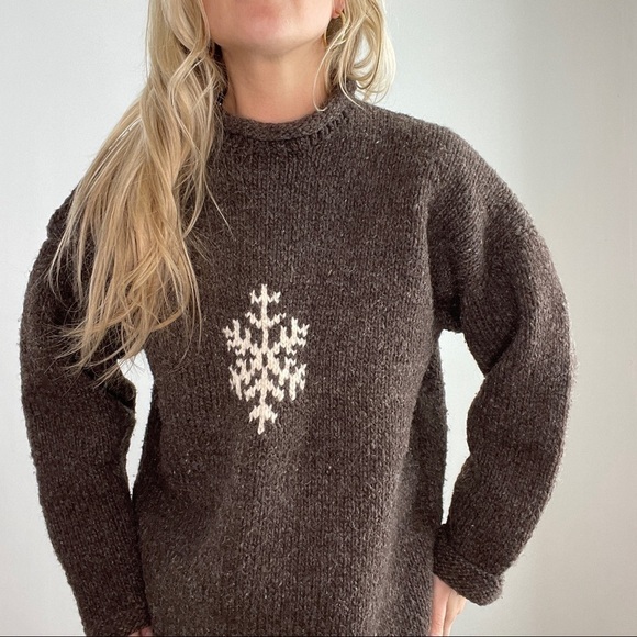 Imbabura Grey & White 100% Wool Mock Neck Sweater Size Medium - Picture 4 of 12